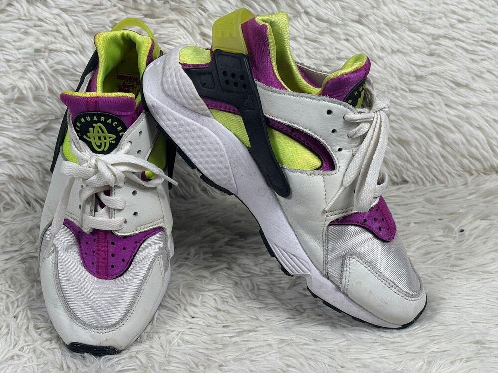 Nike Air Huarache Shoes Womens Size 8 White Purple Volt DH4439-101 Sneakers